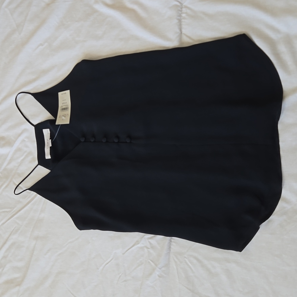 NWT LOFT xxsp black camisole blouse lined - Picture 2 of 10